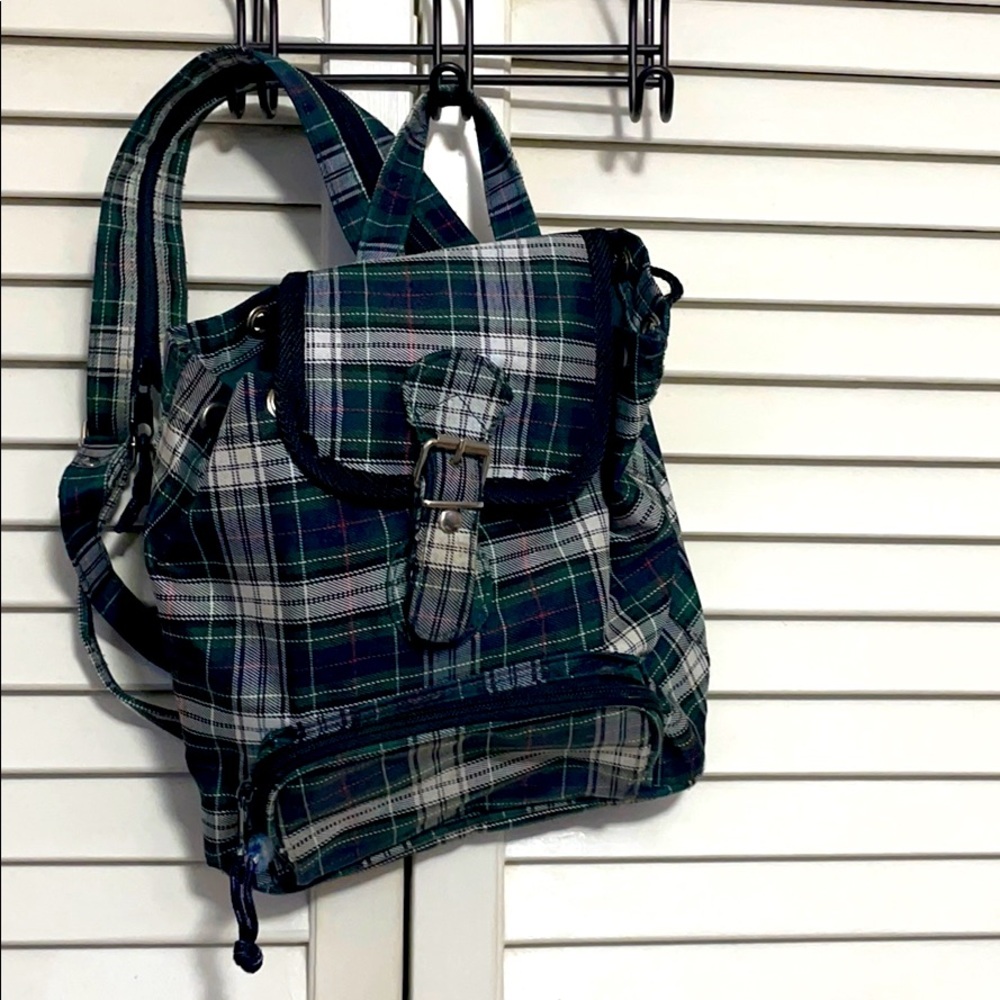 Navy forest white plaid mini backpack